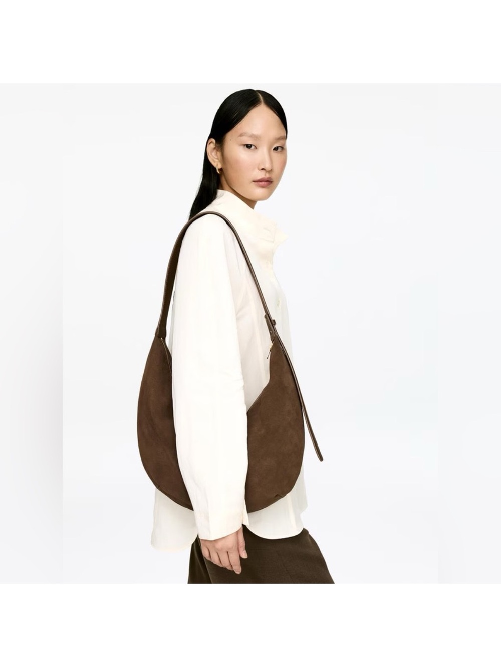 Arket Brown Suede Crescent Shoulder Bag